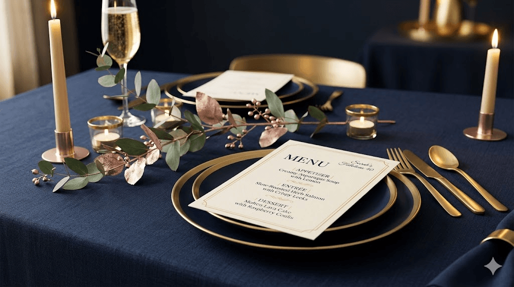 Softly lit table after the party